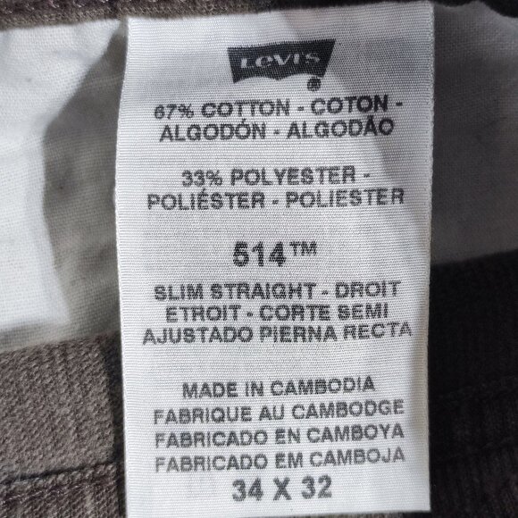 Levi's 514 corduroy pants slim straight men's size W34 brown - Picture 7 of 14
